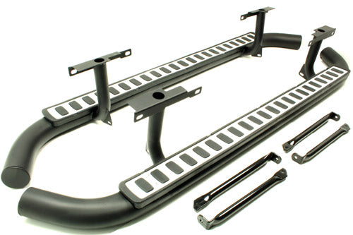 LR008375 - Side steps 110 OEM (pair) Fire and Ice; black & silver by AllMakes OEBody Part Land Rover Range Rover Defender