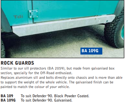 BA 109G - Rock Guards - 90  by AftermarketBody Part Land Rover Range Rover Defender
