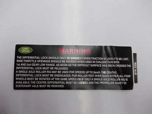 BTR2308 - Instruction Plate – 17cm  by Land RoverInterior Accessory Land Rover Range Rover 