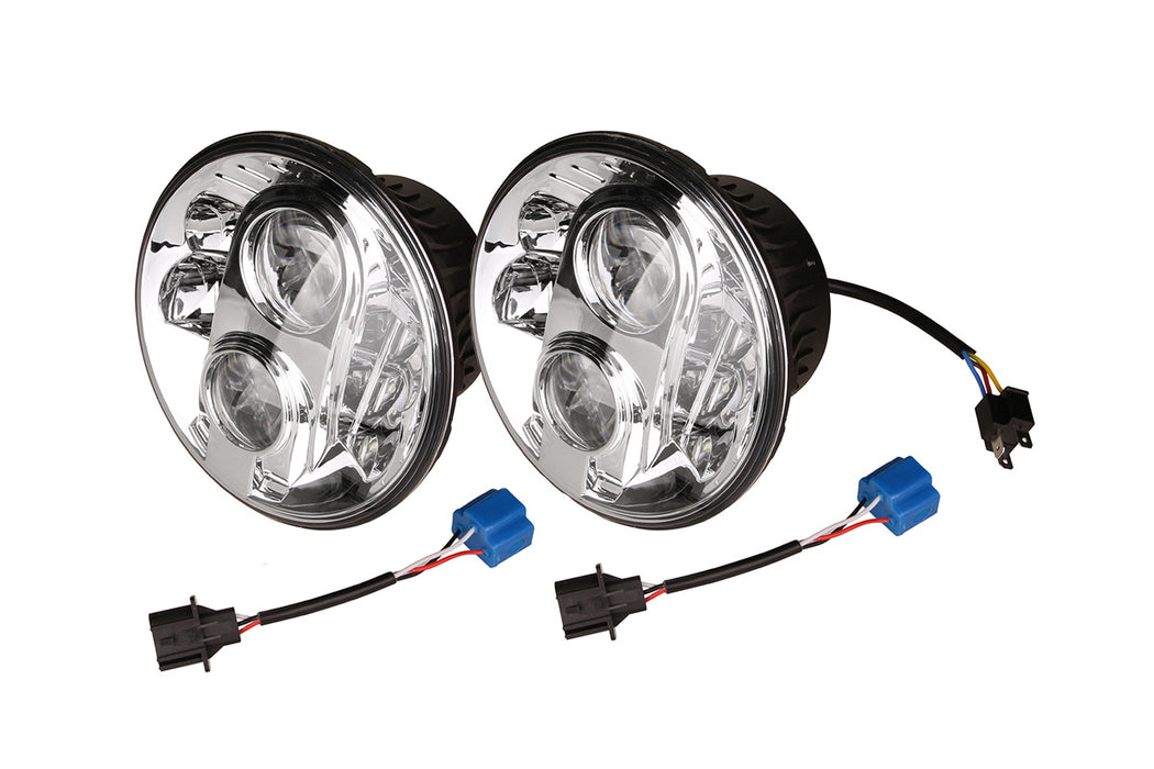LED78CH - 7" round LED headlamp 12/24V chrome 78W LHD (pair) Electrical Part Land Rover Range Rover Defender, Range Rover, Series